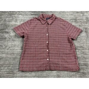 Mountain Lake Top Womens‎ Large Red Plaid Short Sleeve Cotton Blend Button Up